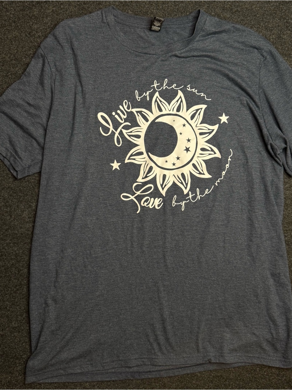 New Large District Heathered Blue Graphic Tee with White Sun & Moon